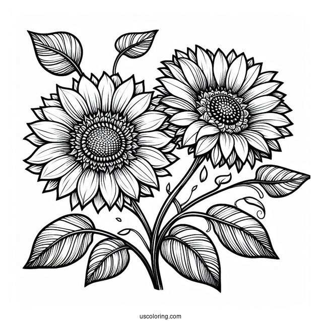 Flower Coloring Pages Of Two Large Sunflowers