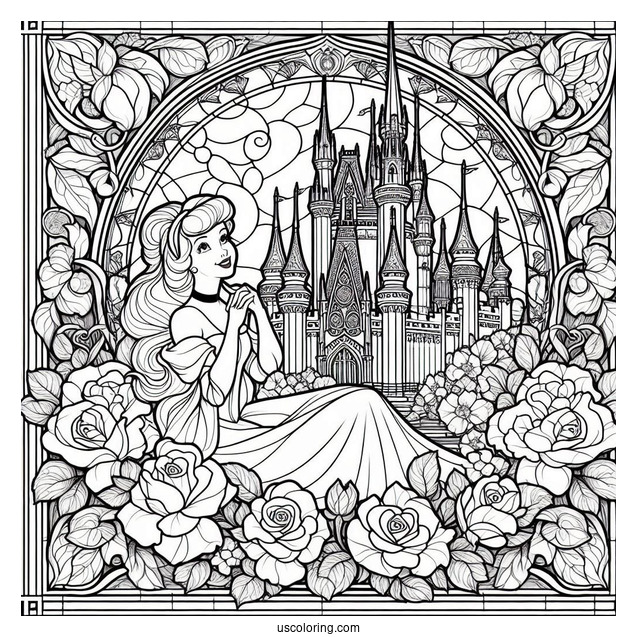 Detailed Cinderella Stained Glass With Castle And Roses
