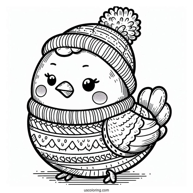 Chicken Wearing a Sweater And Beanie To Color