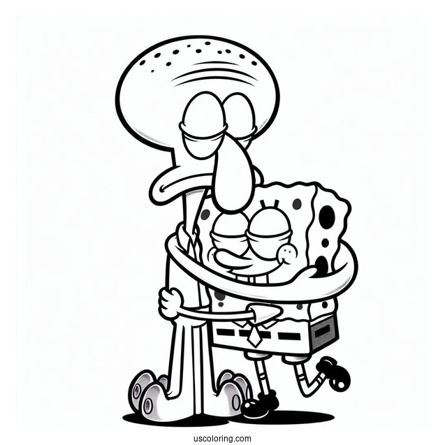 SpongeBob Hugging Squidward Coloring Page