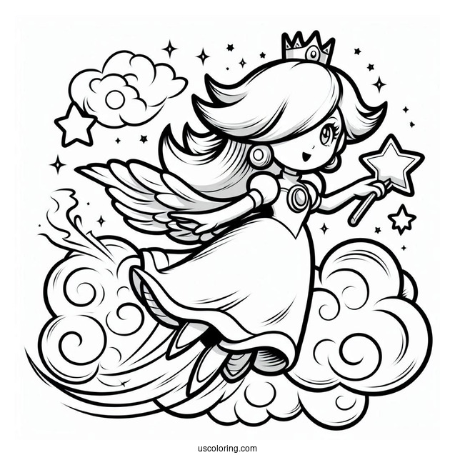 Rosalina Coloring Page Flying In The Sky With Luma
