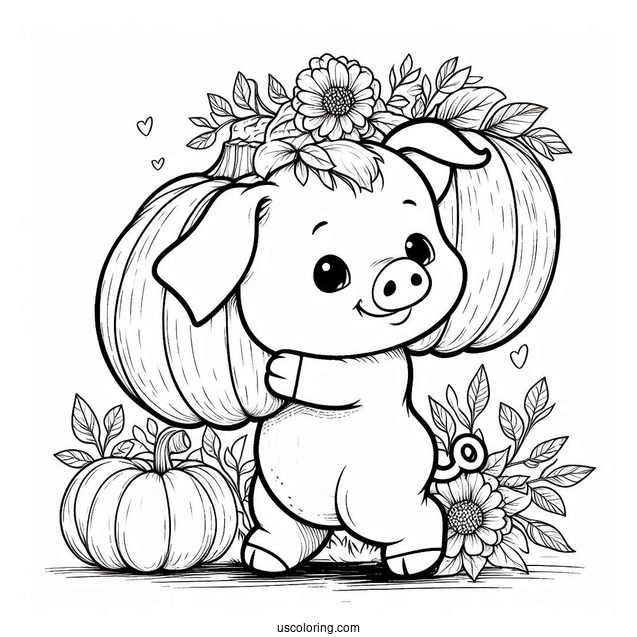 Piglet Carrying A Large Pumpkin Coloring Page For Kids