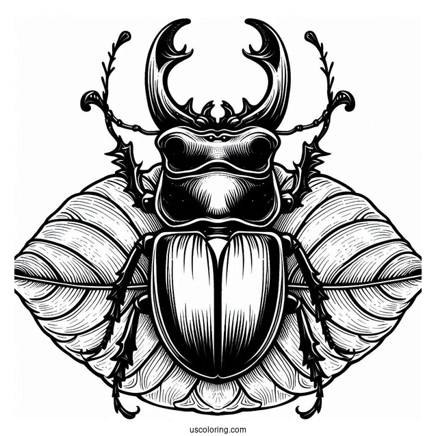 Scary Large Stag Beetle Coloring Page On Leaf