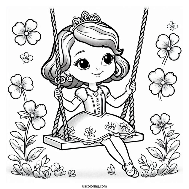 Sofia Coloring Page On The Swing With Clover