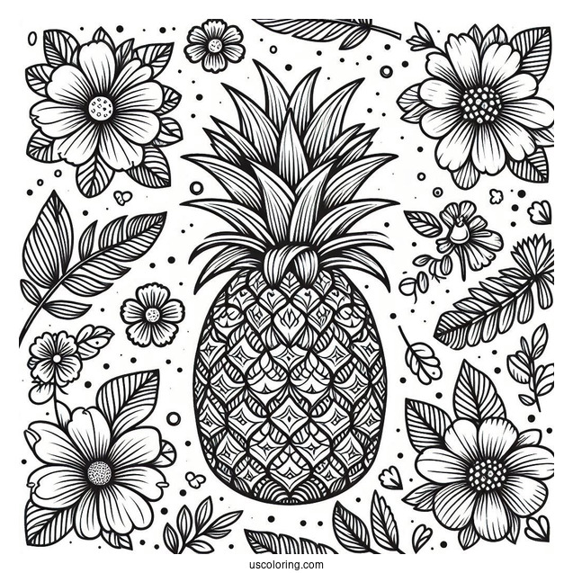 Beautiful Floral Pineapple Coloring Page for Adults