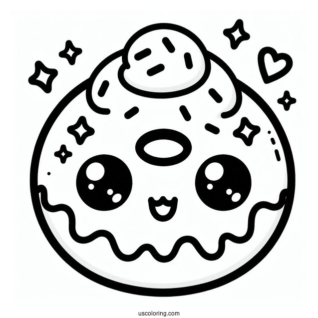 Cute Kawaii Smiling Donut Coloring Page