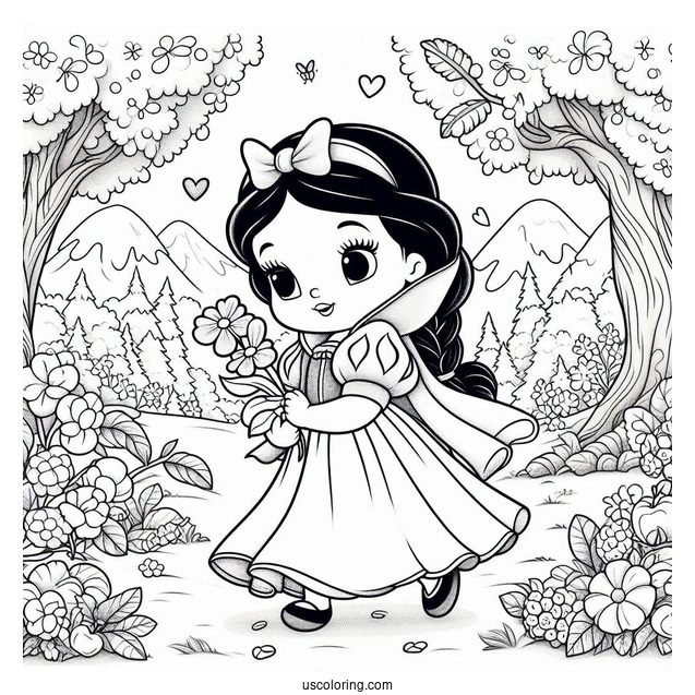 Stitch Walking With Snow White Coloring Pages In The Garden