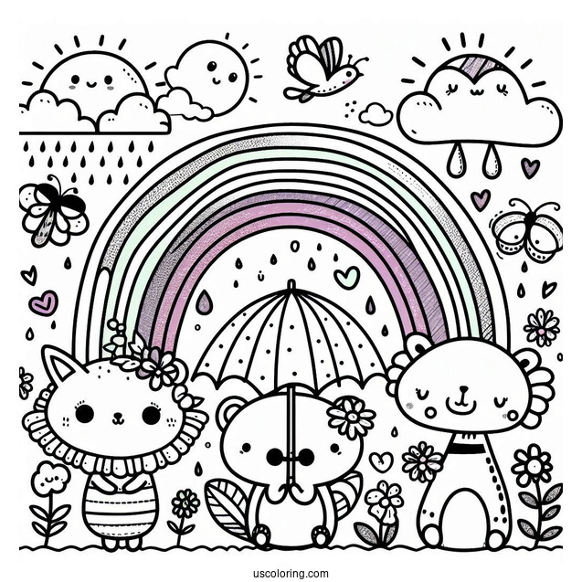 Easy Rainbow Friends Coloring Page Red, Green, Yellow, And Purple