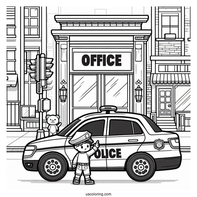 Office Standing Outside Police Car Coloring Page Speaking To Children