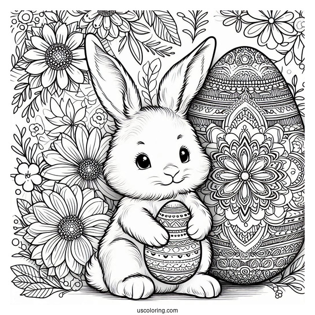 Bunny Holding Easter Egg In Front Of Flower Mandala
