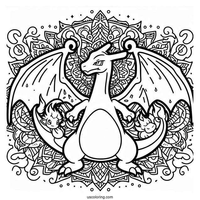 Coloring Page of Charizard Mandala