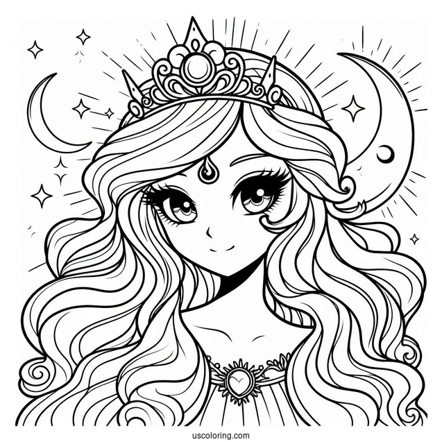 Pretty Princess Luna Coloring Page With Crown And Stars Behind Her