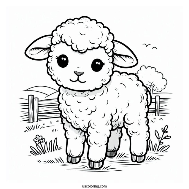 New Born Lamb Standing In Field Coloring