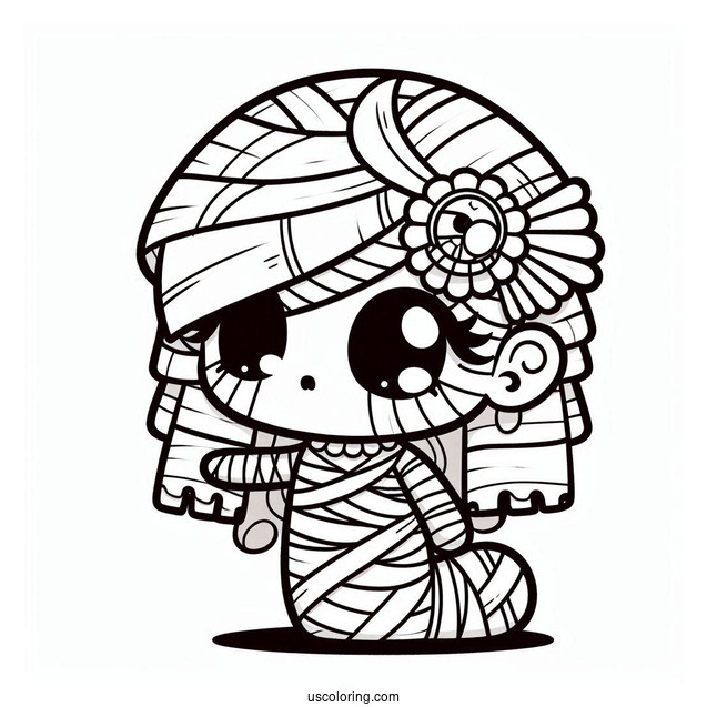 Chibi Egyptian Mummy Coloring Page For Preschoolers