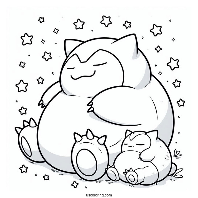 Detailed Munchlax And Snorlax Coloring Page Sleeping Under The Stars