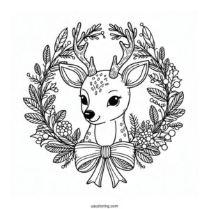 Reindeer In Christmas Wreath To Color