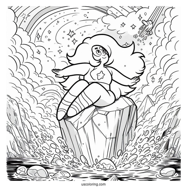 Steven Universe Coloring Page Of Rainbow Quartz Floating On Cliff