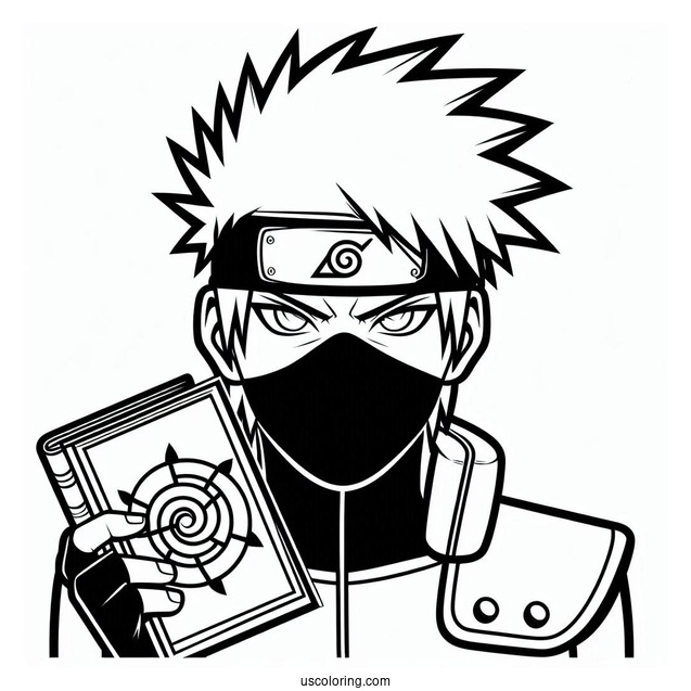 Easy Kakashi Coloring Page With His Book For Kids