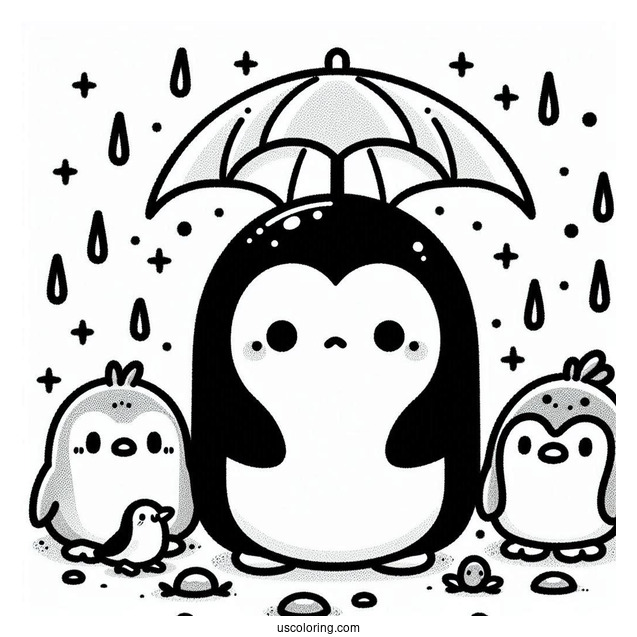 Sumikko Gurashi Coloring Page Of Tokage With Penguin And Minnikos Under The Rain