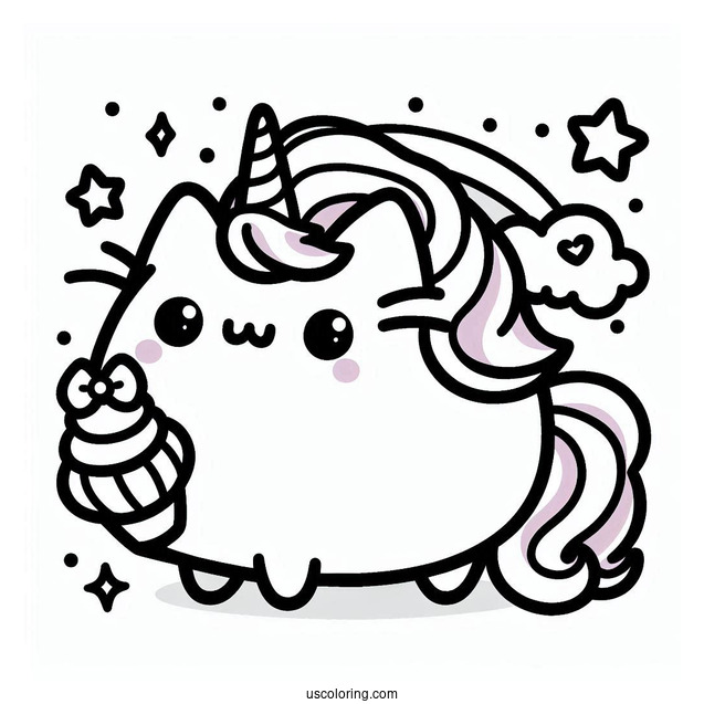 Kawaii Unicorn Pusheen Coloring Sheet