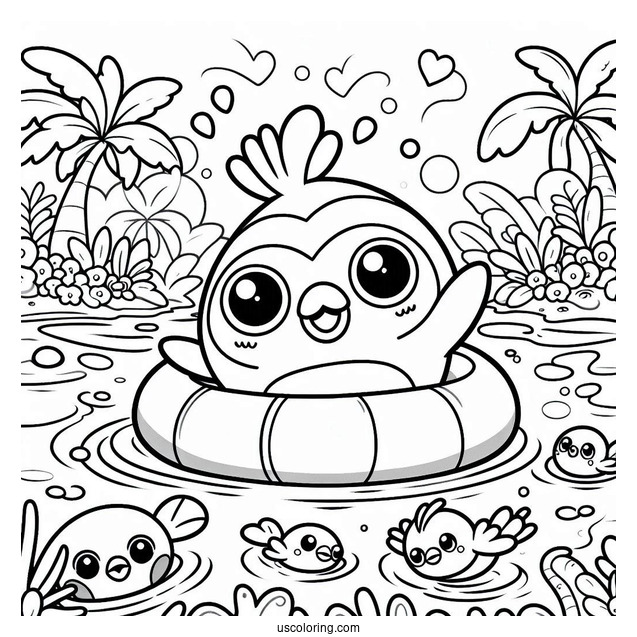 Cute Pororo Coloring Page And Crong Splashing In Swimming Pool