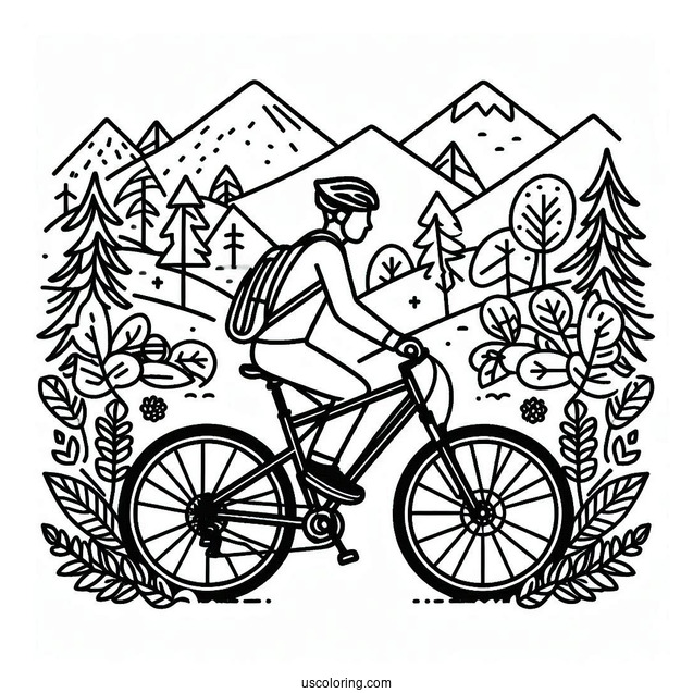 Easy Man Riding Mountain Bicycle Coloring Page For Kids