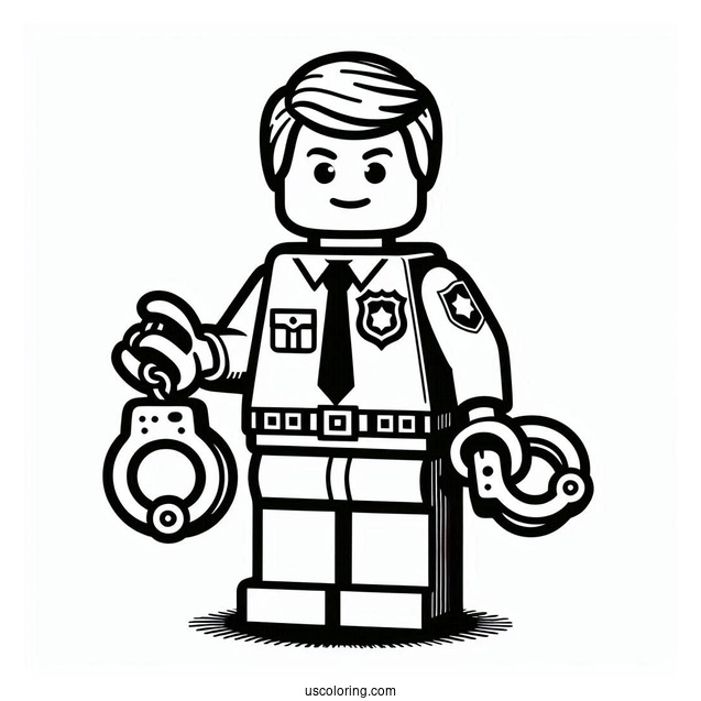 Coloring Page Of Lego Police Officer Holding Cuffs And Badge
