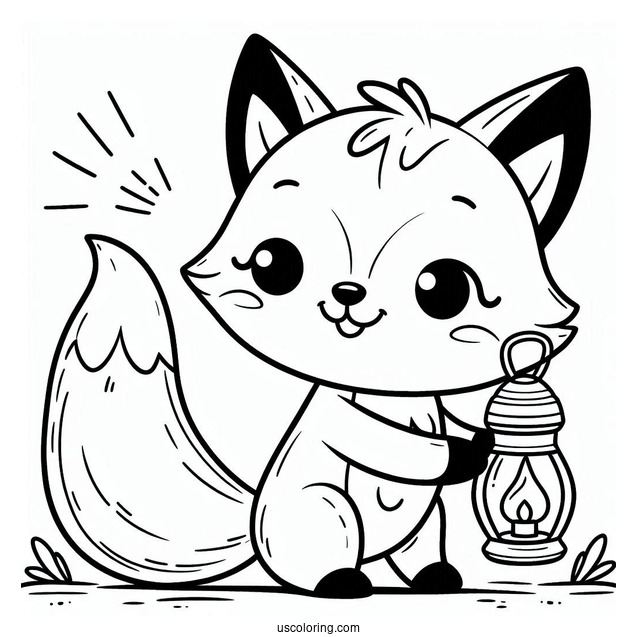 Cartoon Fox Coloring Page Holding A Lamp By The Mouth For Kids