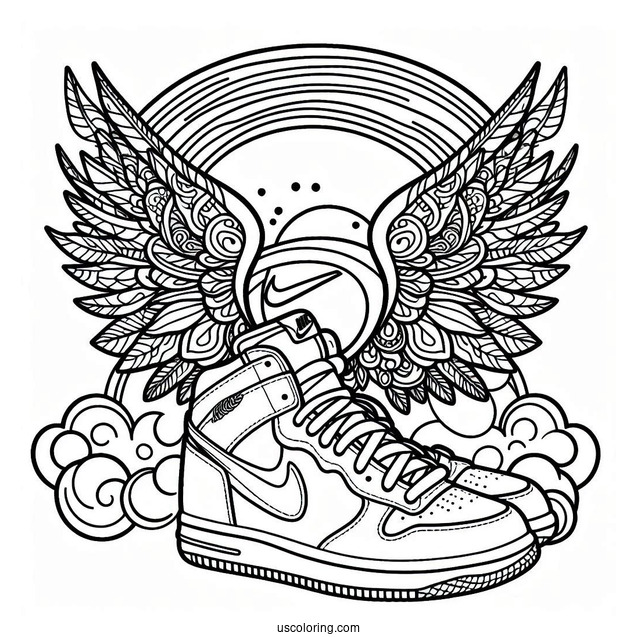 Nike Coloring Page Of Air Shoes With Hippie Wings And Rainbow