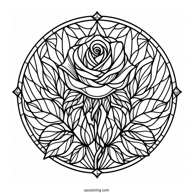 Realistic Rose Stained Glass Coloring Page