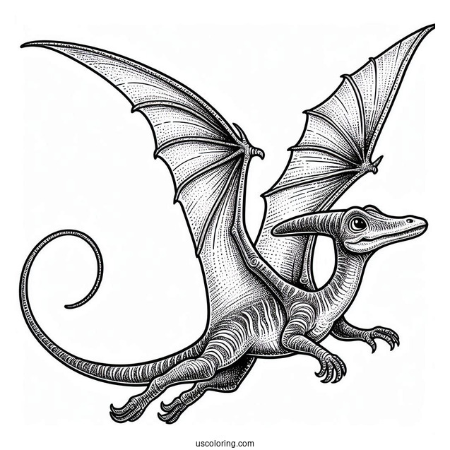 Pterodactyl Coloring Page With Textured Skin And Detailed Wings
