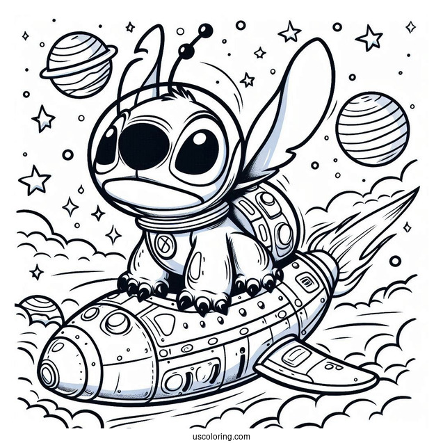 Stitch In Alien Space Ship To Color
