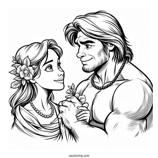Tarzan Coloring Page Looking Lovingly At Jane