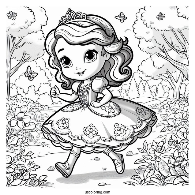 Sofia The First Coloring Page Running In The Forest