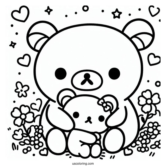 Kiiroitori, Rilakkuma Coloring Page And Chairoikaguma Hugging Rilakkuma