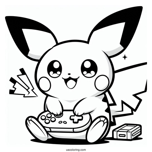 Smiling Pichu Coloring Page With Game Boy In The Background