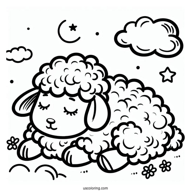 Fluffy Sheep Coloring Page For Kids