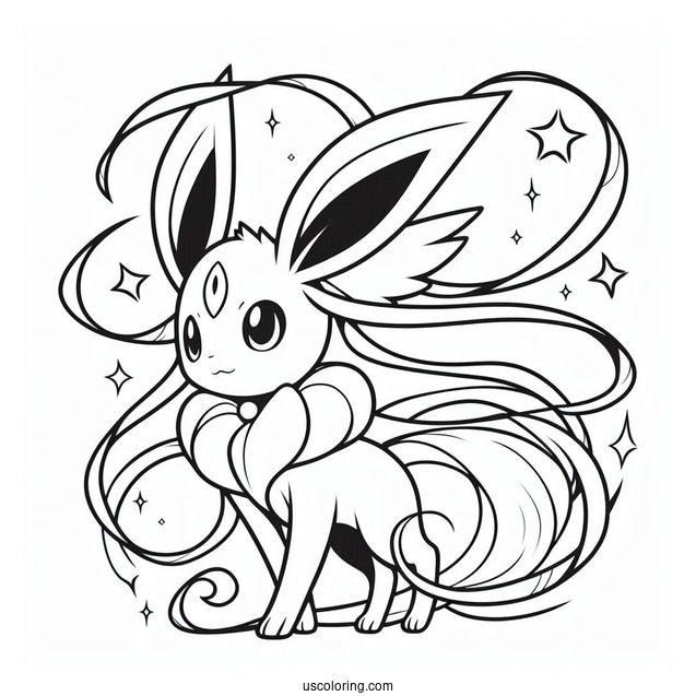 Simple Sylveon Coloring Page Outline With Long Ribbons