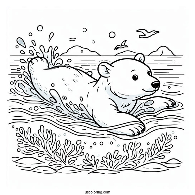 Polar Bear Swimming Coloring Sheet