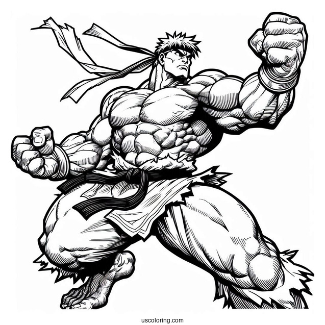 Street Fighter Coloring Page Of Powerful Ryu In Battle