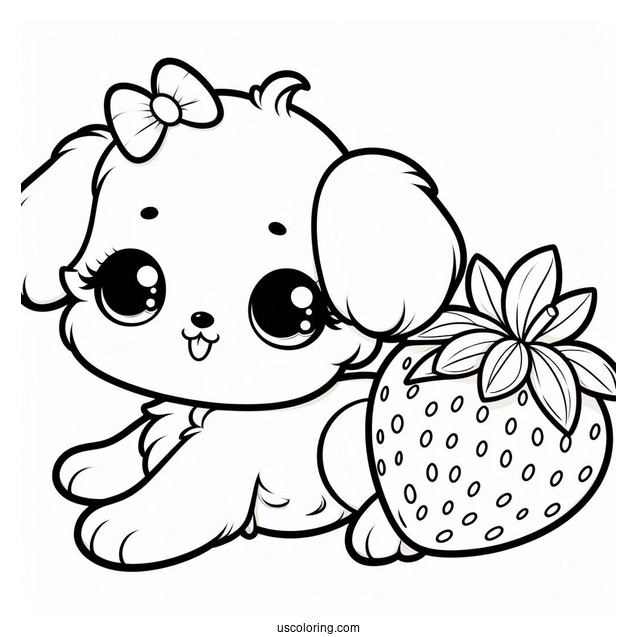 Cute Chibi Dog On Strawberry Coloring Page