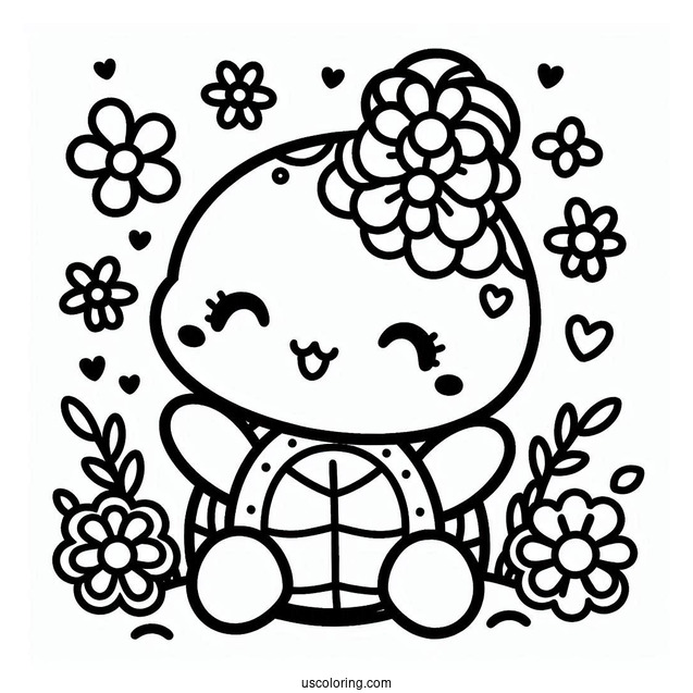 Cute Kawaii Turtle Coloring Page For Preschoolers