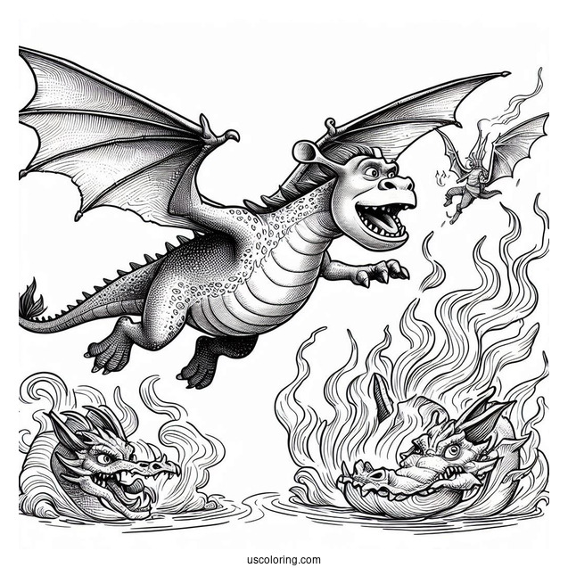 Shrek Dragon Flying Over Fire