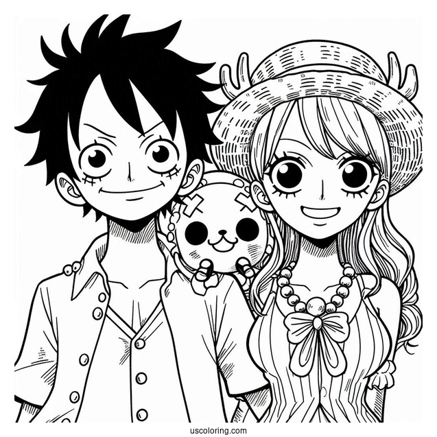 Luffy Coloring Page With Nami And Tony Tony Chopper