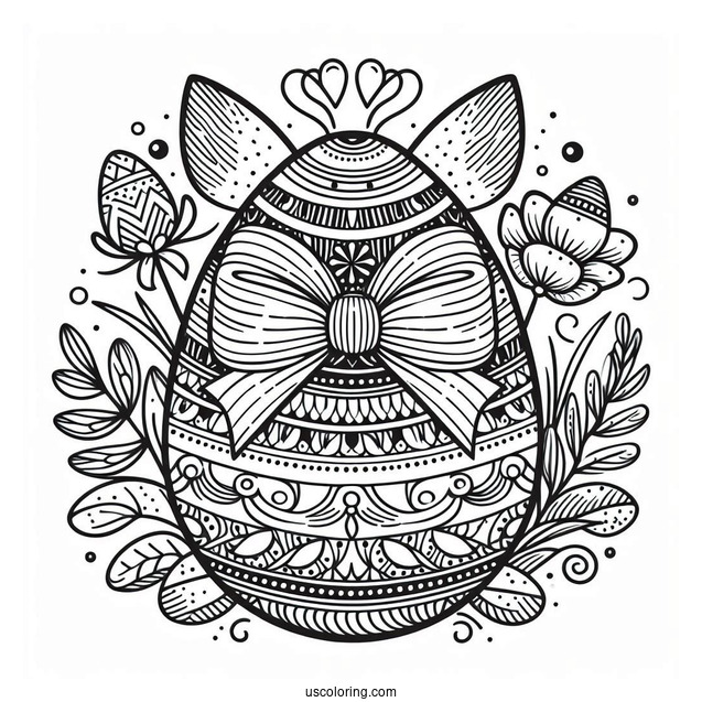 Easter Coloring Page Of Easter Egg Mandala With Bow And Bana Ears