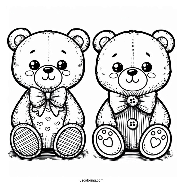 Teddy Bear Coloring Page With Button Eyes