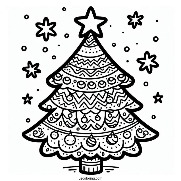 Cartoon Christmas Tree To Color For Kids