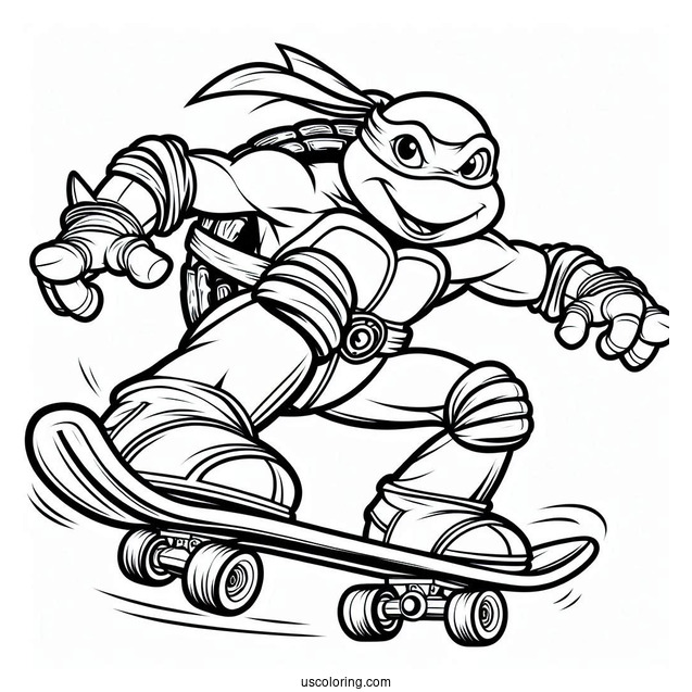 Ninja Turtles Coloring Page Of Michelangelo On Skateboard