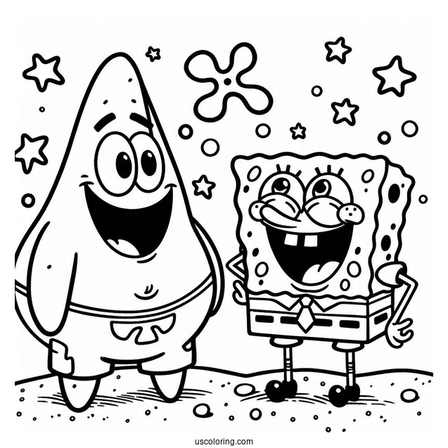 Patrik And SpongeBob Laughing Coloring Page