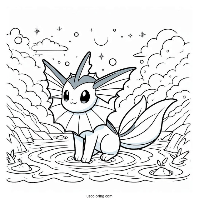 Coloring Sheet Of Vaporeon On Water